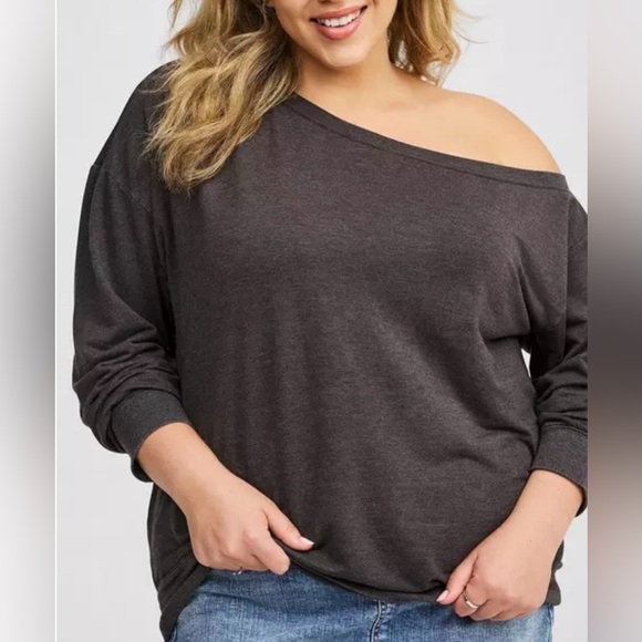 torrid Tops - Torrid Off Shoulder Charcoal Gray Top Comfortable Material Stretch size 3X